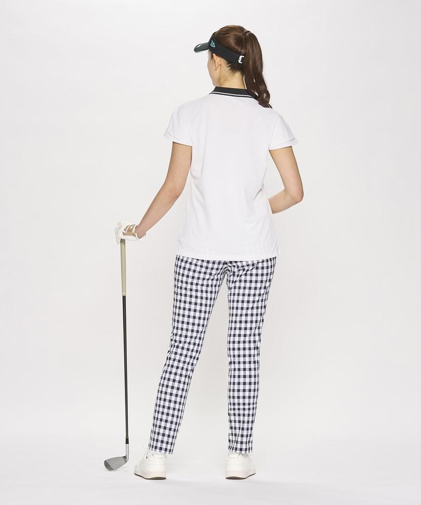 Штаны Coq Sportif Golf Quarter Gingham BK00 [Le Golf], Длина, Клетка, Эластичные, Воздухопроницаемые, Стильные, Гольф, LG5SLP50L, Женские, (черный)