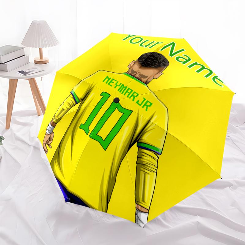 Personalized Name Brazilian football player Print Umbrella, UV Shielding. It Has Eight Sturdy Ribs for Outdoor Use And Perfect As a Holiday Gift