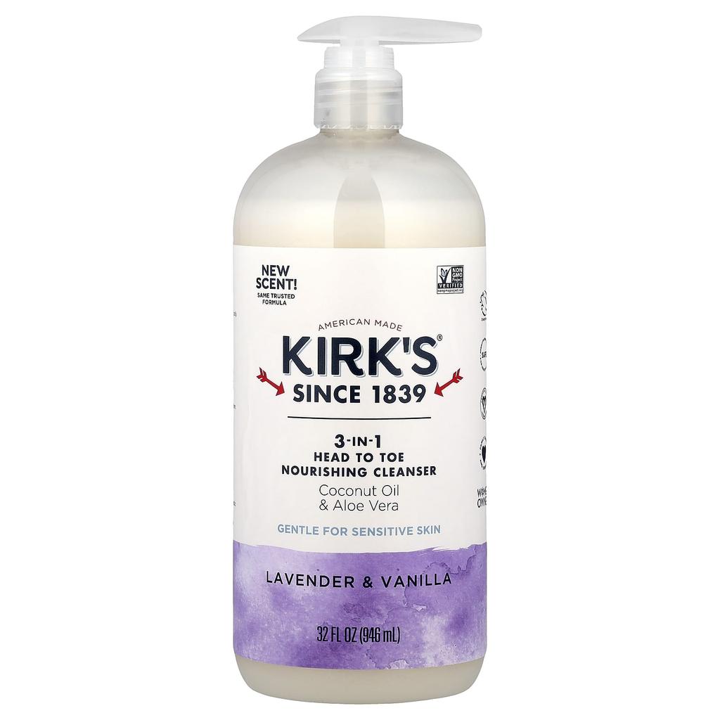 Kirk's 3-In-1 Head To Toe Nourishing Cleanser, Lavender & Vanilla, 32 Fl Oz (946 Ml)