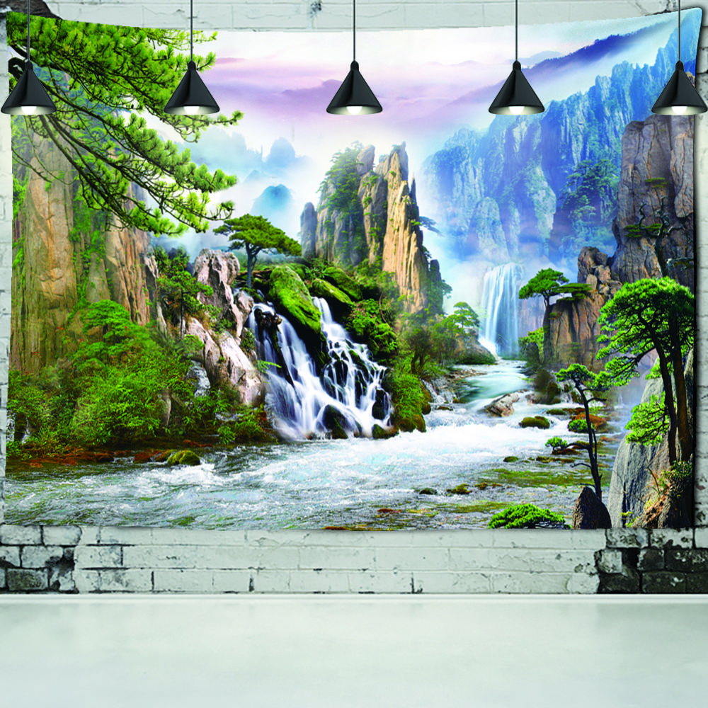 Водная Занавеска Пещера Водопад Гобелен Настенный Богемный Пейзаж Хиппи Психоделическое Искусство Домашний Декор