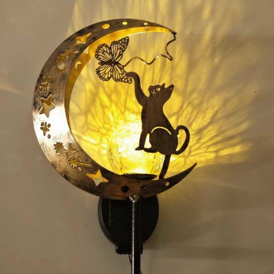 Solar Garden Light, Waterproof Metal Cat Butterfly Moon Pathway Stake Light for Yard, Lawn, Patio, Outside Decor