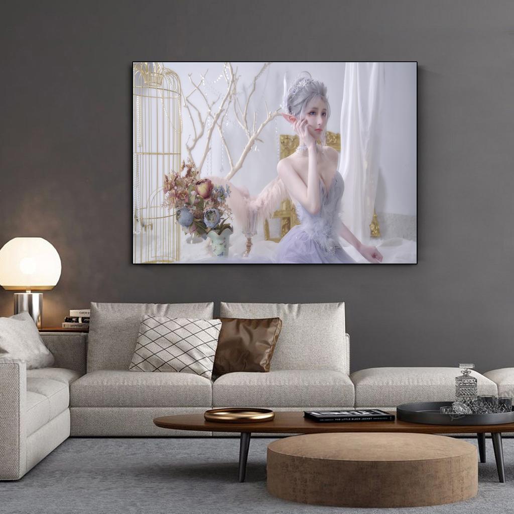 Рамка из цельного дерева HD Красота Аниме Игра Фэнтези Девушка HD Печать Холст Стена Искусства Живопись Модульные Картины Украшения Дома Плакат Рамка Для Гостиной