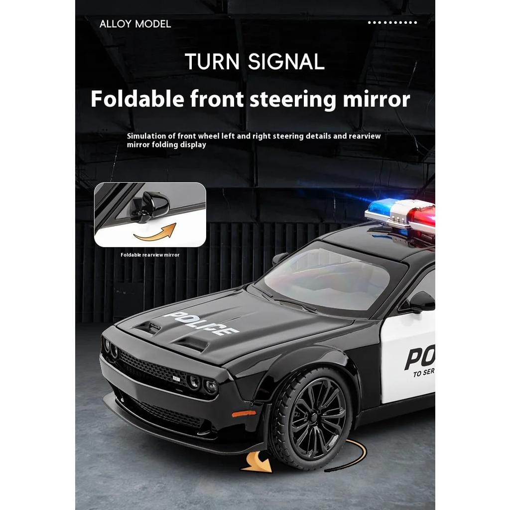 1/22 Dodge Challenger Redeye Hellcat Police Alloy Sports Car Diecast Модель Звуковая и световая игрушка Коллекционная витрина Украшение Подарки