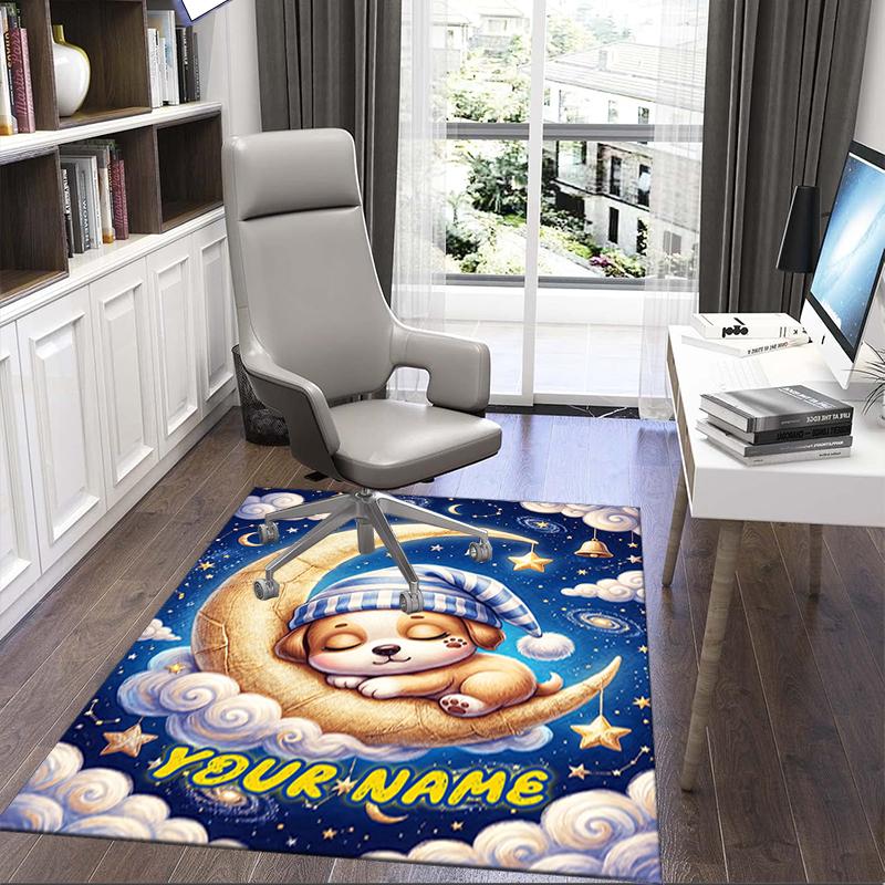 1PC Custom Name Moonlit Dreams: Puppy's Nightly Adventure Theme Floor Mat Ideal for Living Room, Game Rooms, Office, Bedroom,Floor Mat Playful Design