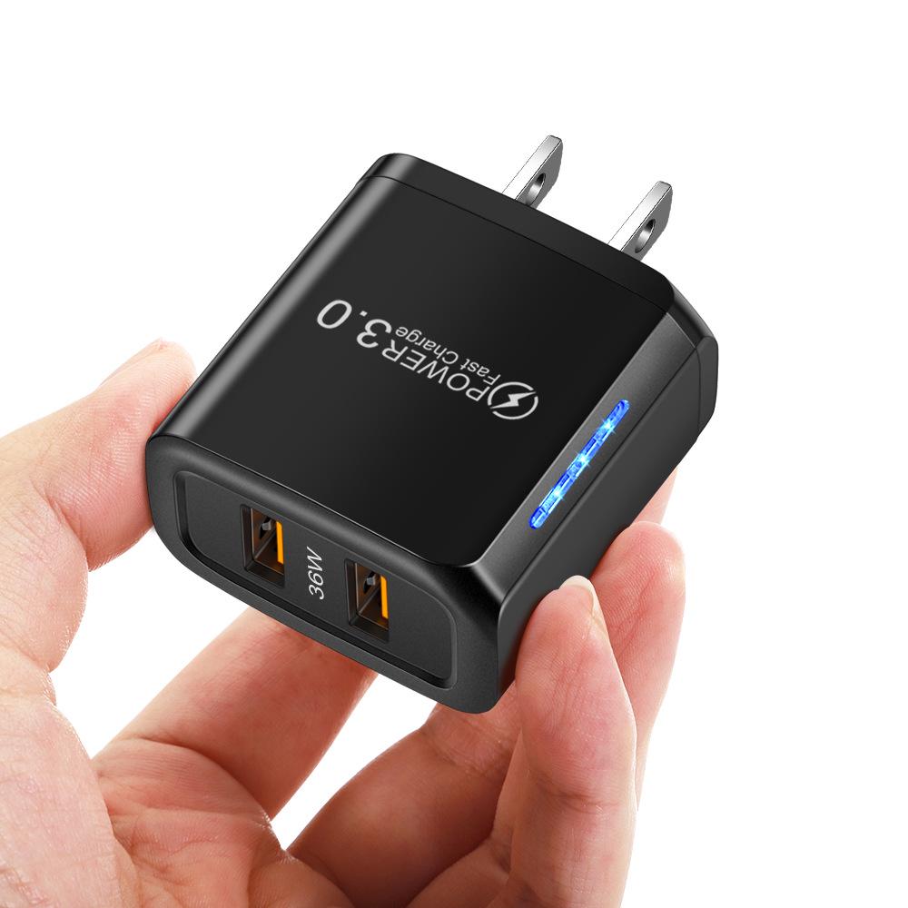 Быстрое зарядное устройство 36 Вт с двумя портами USB и светодиодной индикацией, двойной порт, дорожный адаптер