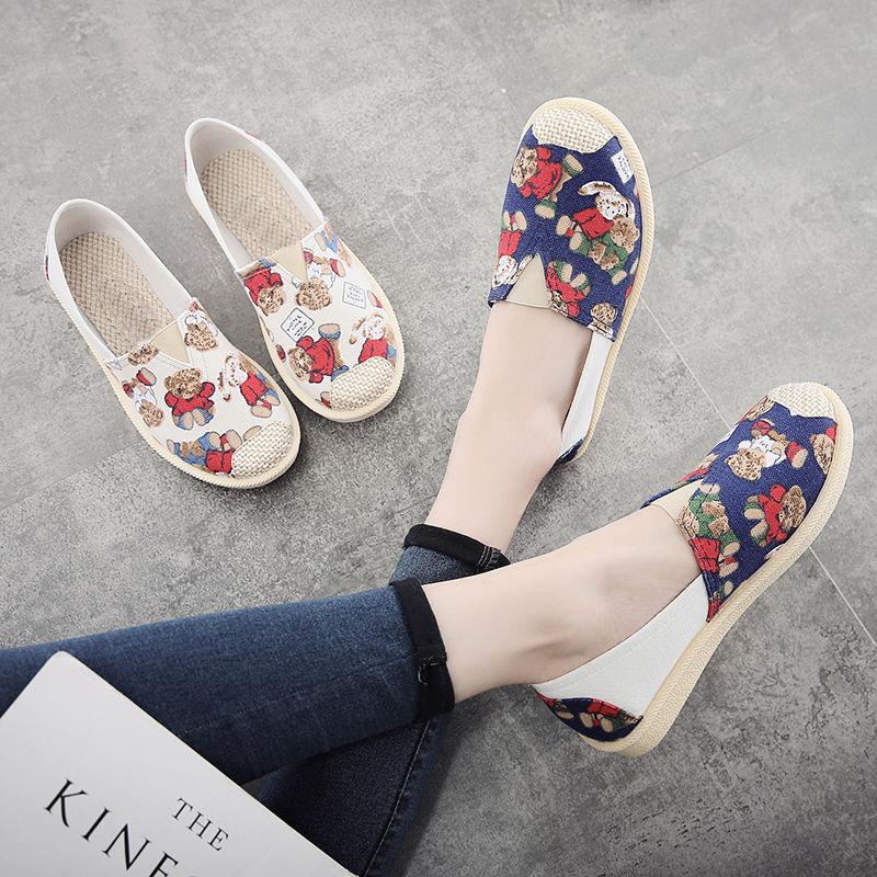Женская обувь из парусины, новые летние дышащие повседневные туфли на плоской подошве из конопли, женские туфли в корейском стиле с рисунком рыбака, мюли