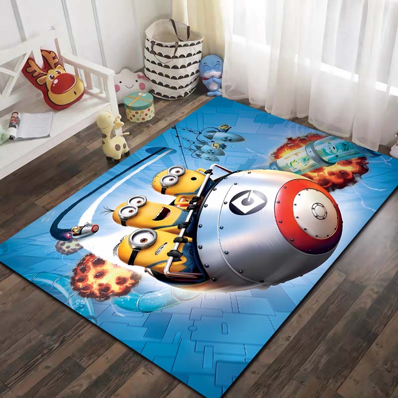 Minions Cartoon Printed Flannel Area Rug Non Slip Washable Floor Mat Kids Bedroom Living Room Sofa Decor Indoor Entrance Gift