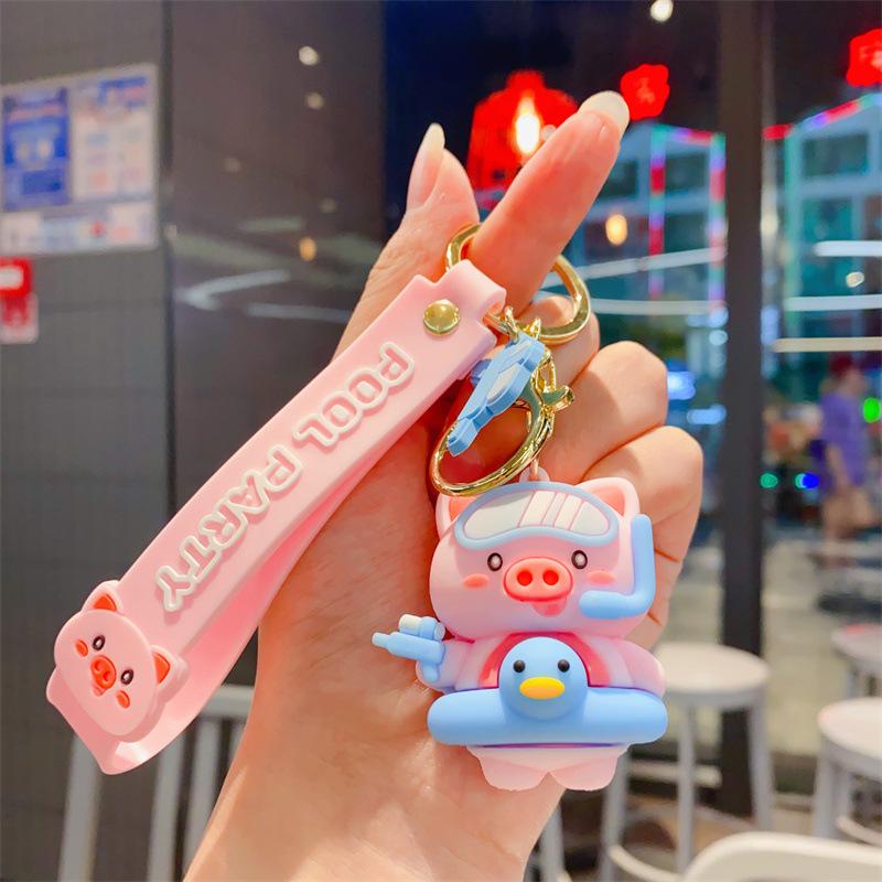 Мультяшная свинка-лягушка летняя вечеринка у бассейна креативный брелок для ключей автомобиля подвеска для сумки парный маленький подарок