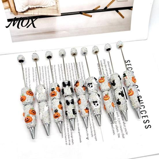 Funny Pumpkin Pen Rhinestone Beadable Pen, Glitter Plastic Beaded Halloween Ghost Skull Writing Gel Ink for DIY Craft Making, School Office Supplies