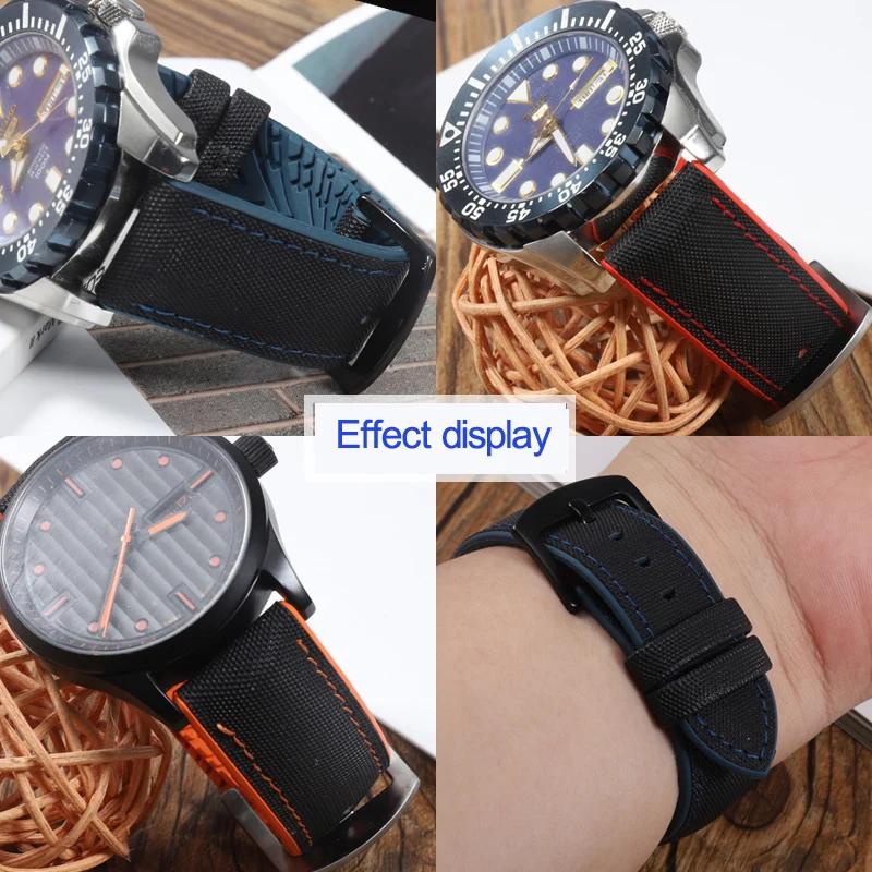 Waterproof Nylon Silicone Rubber Soled Watchbands For Wanguo Mido Helmsman Bainianling Citizen Men's Watch Strap 20mm 22mm 24mm
