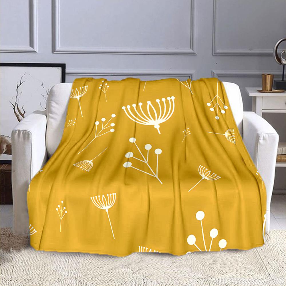 Yellow Blanket with Dandelion Pattern Patterned flannel blanket perfect for the bedroom living room, sofa, or a little nap
