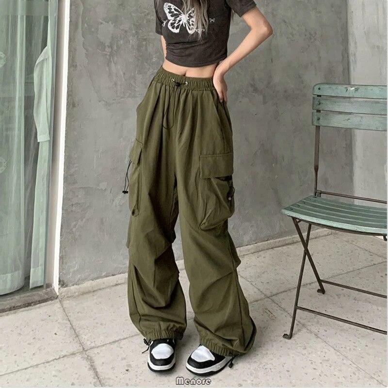 Y2k брюки-карго женские уличные повседневные широкие брюки Harajuku винтажные однотонные мешковатые прямые брюки женские спортивные штаны большого размера