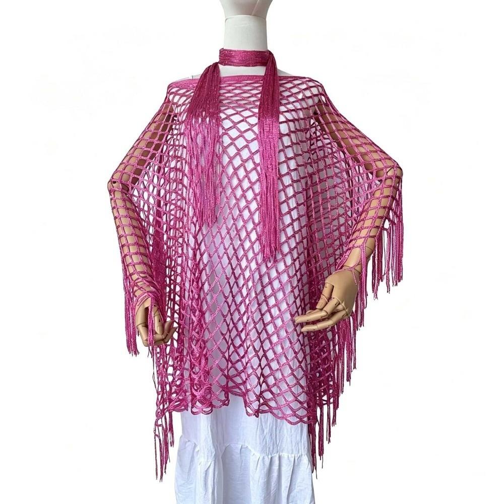 2pcs Tassel Shawl Shawl and Scarf Set Hollowed Out Fringed Cape Summer Sun Shawl  for Swimming
