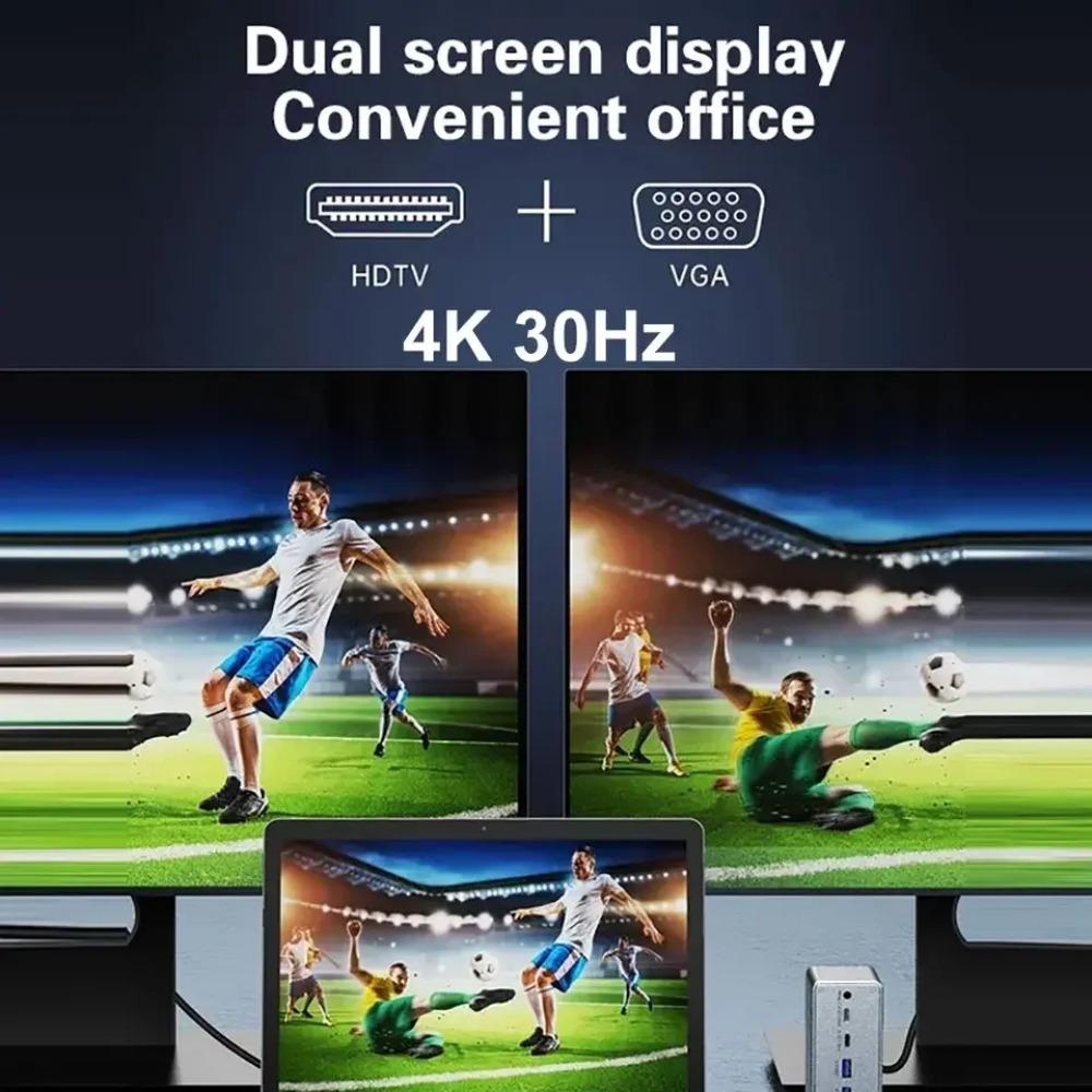 13-in-1 USB-C Docking Station with 4K HDMI-compatible Display VGA 100W PD Gigabit Ethernet Audio & SD/TF Card Reader for MacBook