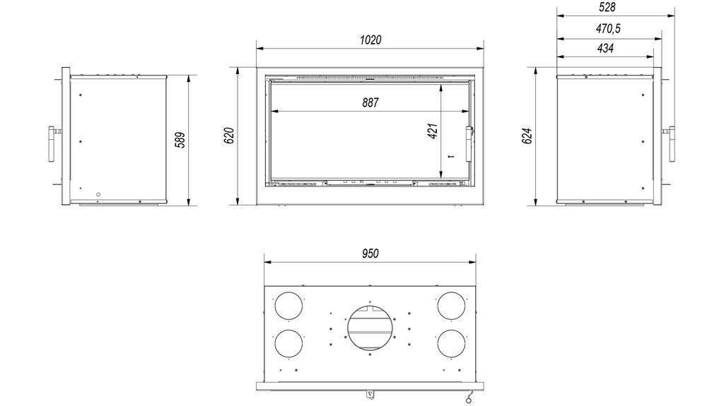 Каминный кассетный КРАТКИ АРКЕ 95 14 кВт Ø 200