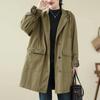 Hooded Loose Solid Color Pocket Casual Vintage Coat Autumn Woman Korean Single Breasted Long Sleeves Coat