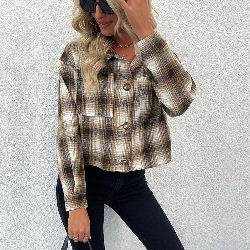 Женские модные повседневные блузки и рубашки-поло с длинным рукавом и клетчатым принтом