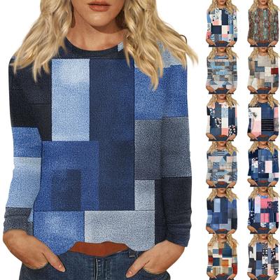 Женский повседневный топ с длинным рукавом и принтом, с круглым вырезом