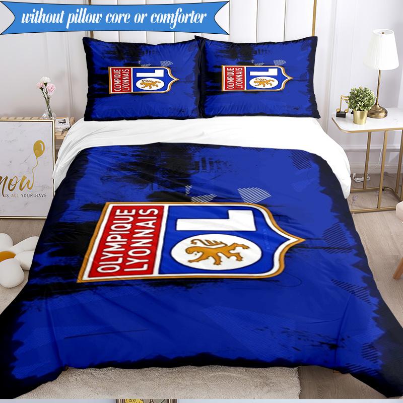 3PCS Olympique Football Crest Printed Soft Bedding Set,Including 1pc Duvet Cover And 2pcs Pillowcases Perfect for Bedroom, Dormitory, Fan gift
