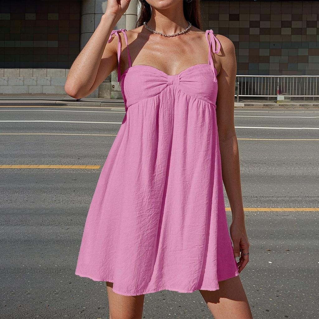 Женское сексуальное платье-камиль с завязками на плечах, повседневное свободное платье без рукавов с открытой спиной, с рюшами, многослойное струящееся платье