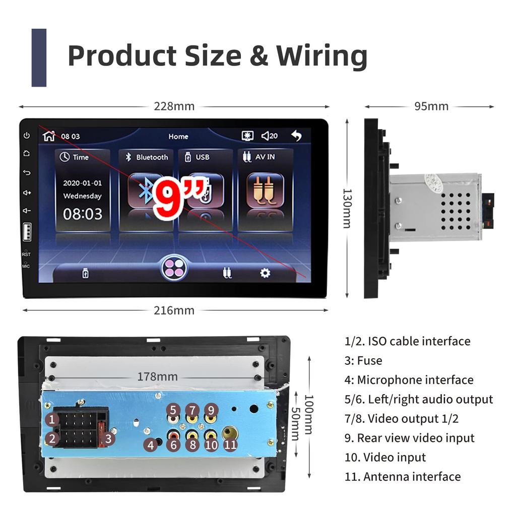 Hodozzy 9-дюймовая однодиновая автомобильная стереосистема CarPlay с сенсорным экраном, автомобильное радио, Bluetooth FMAM аудиоприемник, iOS/Android Mirror Link, USB автомобильная мультимедиа