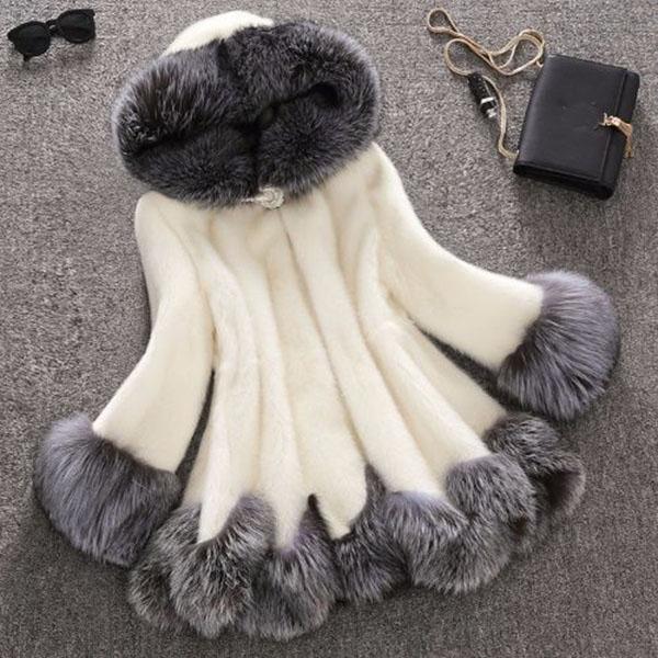 S-12XL Large Size Fluffy Coat Winter Thick Warm Faux Fur Coat Women's Hooded Long Sleeve Faux Fur Jacket Luxury Winter Fur Coat with Faux Fur Collar