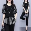 Summer Plus Size Loose Fit Women's Two-Piece Set: Trendy Short Sleeve Top & Long Pants In Chic Style.