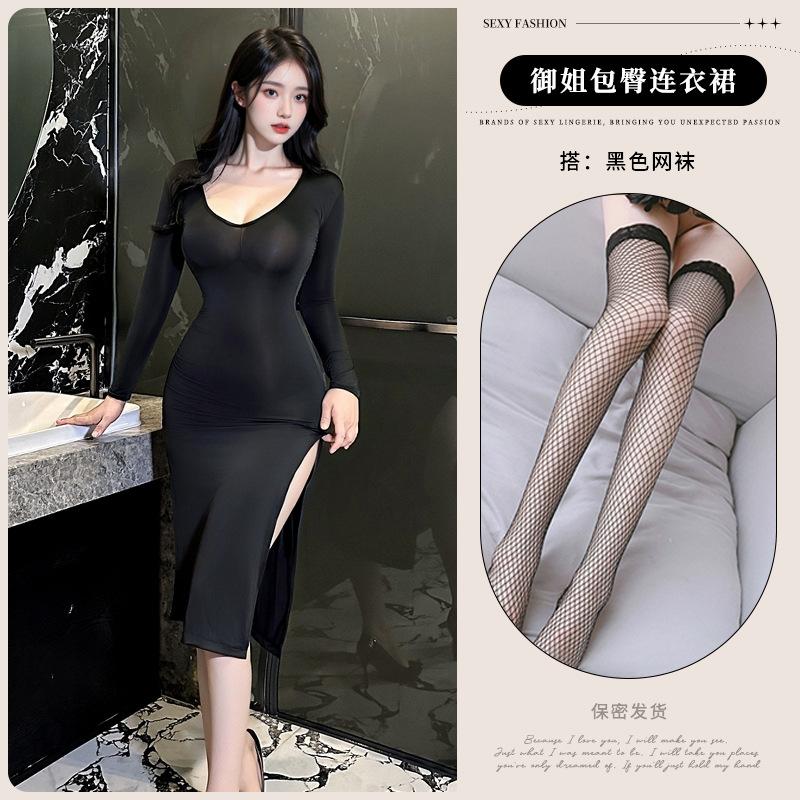 Sex underwear sexy split perspective cheongsam celebrity nightclub uniform free stepmother dress dress