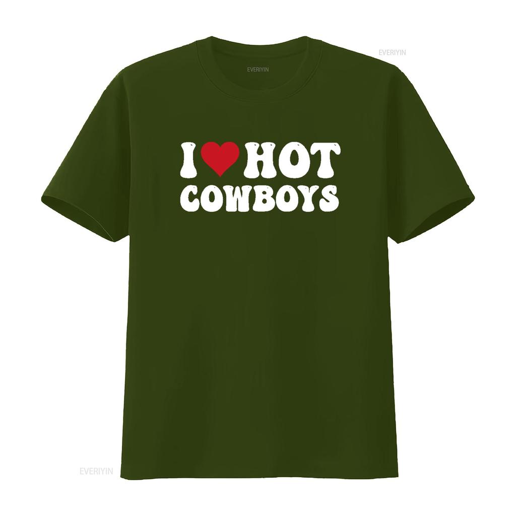 I Love Hot Cowboys Heart Funny Country Western T Shirt vintage Washed Soft Stylish Stretched graphic Slightly Casual Breathable