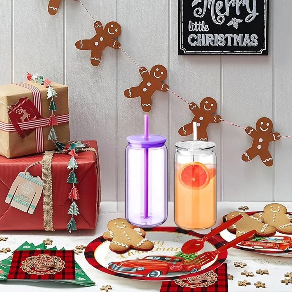 Reusable Mason Jar Cups 16oz Capacity Snow Globe Tumbler DIY Water Bottles Holiday Gifts