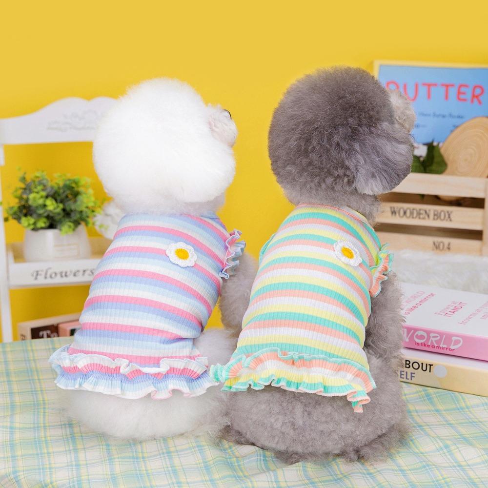 Мягкая полосатая футболка для собаки, удобное платье для питомца, мультяшная одежда для щенка, бишон