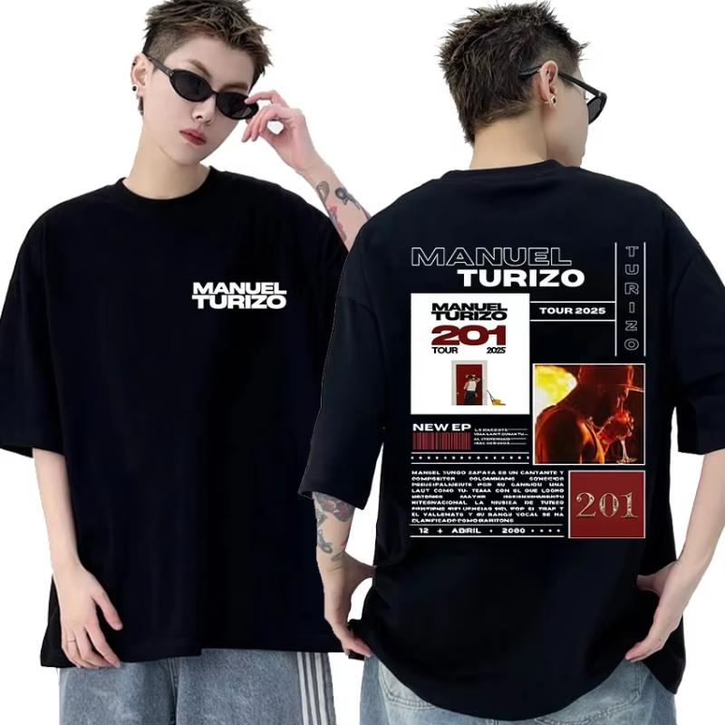 Унисекс футболка рэпера Turizo 201 Tour 2025 Графическая футболка унисекс Хип-хоп мода Футболка с коротким рукавом унисекс Футболка из чистого хлопка Streetwear
