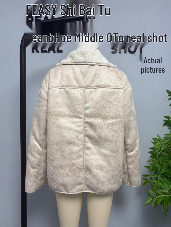 European and American Style Women's Lambswool Shearling Coat with Turn-down Collar