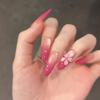 Nude Long Almond Rose Red Cat Eye Wearing Nail Spring and Summer Small Fresh Gradual Change Flower Nail Art Ice Through Advanced Sense
