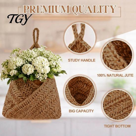 Thickened Cotton Rope Basket 3PCS Hanging Woven Storage Basket, Wall-mounted Organizer Wall Vegetable Pouches, Boho Multi-functional Bag for