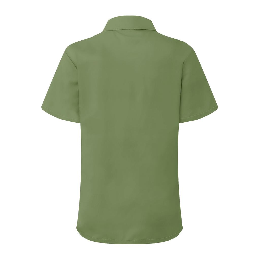 Women's Fashion Casual Short Sleeve Solid Color Buttons Lapel Shirt Top Blouse