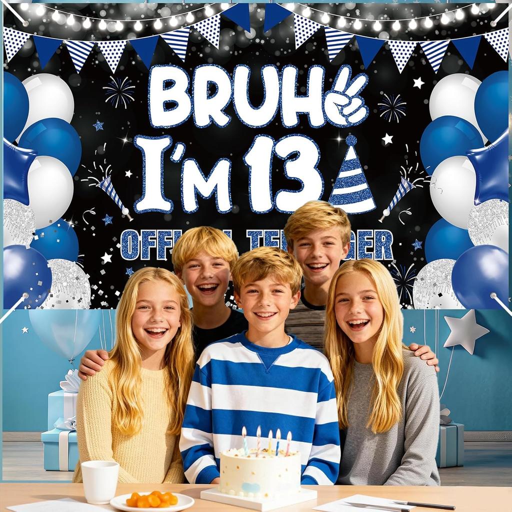 13th Birthday Party Decorations Banner for Boys Bruh I'm 13 Backdrop Funny Teenage Bday Banner Teen Boy 13th Birthday Decor 5.9x3.6ft Happy 13 Years