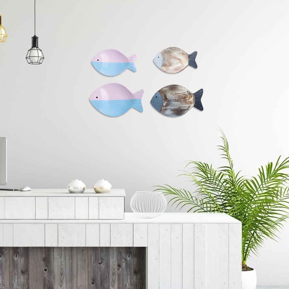 Wood Fish Hanging Ornament Wooden Fish Wall Art Decor for Beach Theme Fish Sculpture
