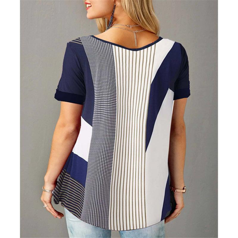 Новый пуловер с принтом, свободная футболка с круглым вырезом и коротким рукавом на пуговицах, женская одежда больших размеров