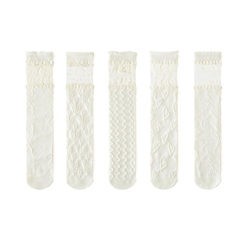 Милые японские белые носки принцессы из телячьей шерсти для девочек, бежевые цветочные мягкие хлопковые школьные носки для весны и осени