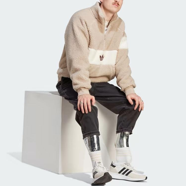 Adidas Оригинальная зимняя флисовая куртка с цветным блоком, логотипом, воротником-стойкой, длинным рукавом, мужская куртка бежевого цвета HZ0719