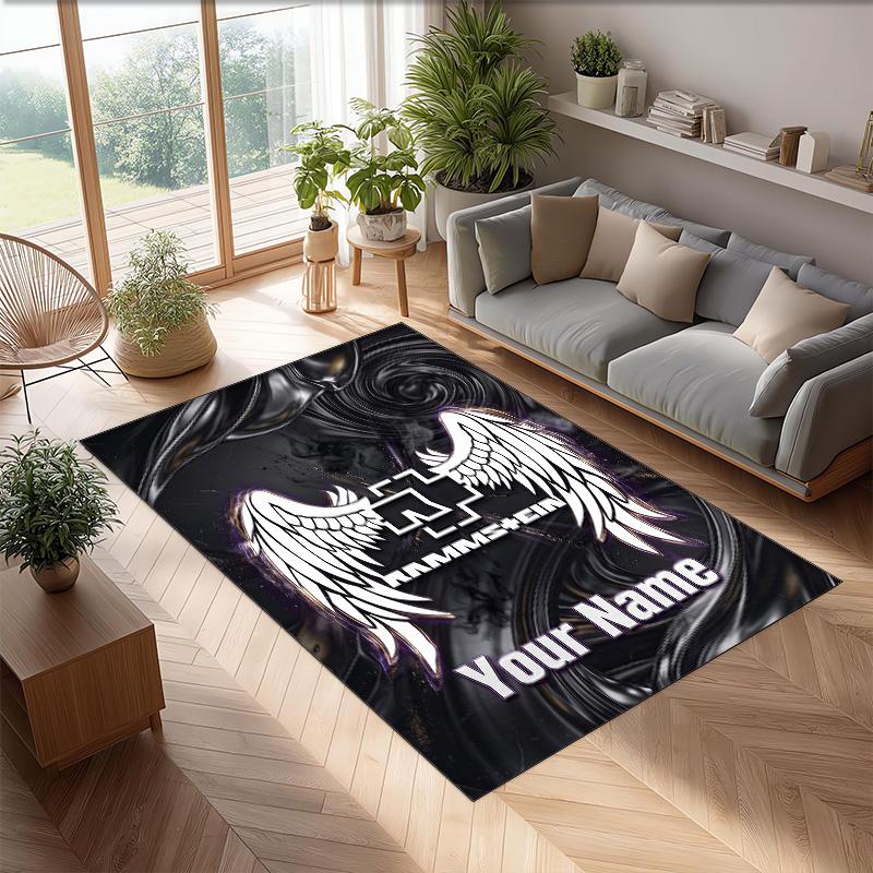 Rammstein Crystal Velvet Rug, Custom Name Text Personalized Non‑Slip Floor Mat for Home Decor Gift