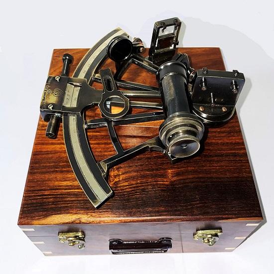 Sextant 20.32 Cm Gift, Vintage Style Wooden Box Fitted, Nautical Marine Navigational