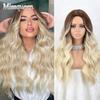 Ombre Brown Light Blonde Platinum Long Wavy Middle Part Hair Wig Cosplay Natural Synthetic Fiber Wig for Women