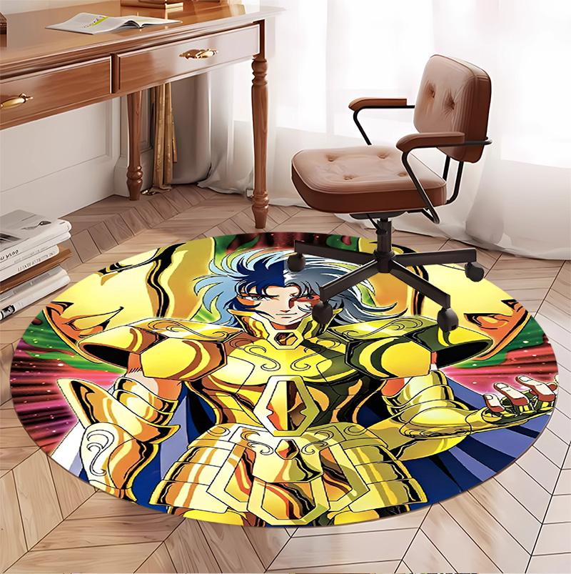 Saint Seiya Pattern Round Rug, Indoor/Outdoor Mat, for Picnic, Gameroom, Bedroom, Office, Living Room, Home Decor Carpet, Birthday Gift