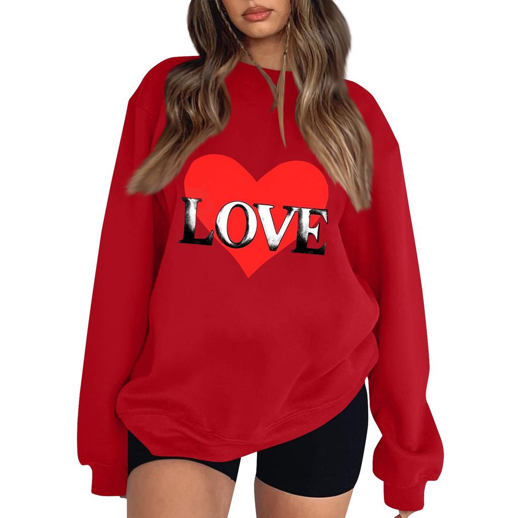 Women's Casual Fashion Valentine's Day Print Long Sleeve O-Neck Sweatshirts Pullover Top