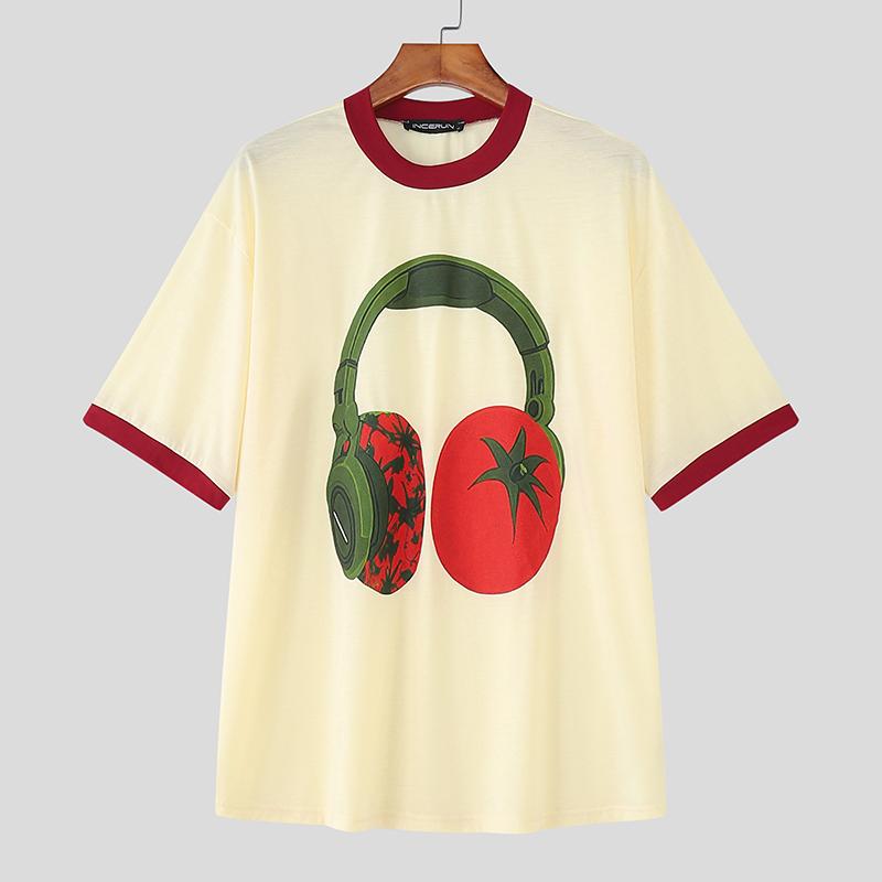 INCERUN Мужские футболки с круглым вырезом, коротким рукавом, 3D-принтом и вставками, повседневные, свободного кроя