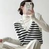 Black and White Striped Knitted Vest for Women Autumn and Winter 2023 V-neck Button Decoration Sleeveless Sweater Vest Top