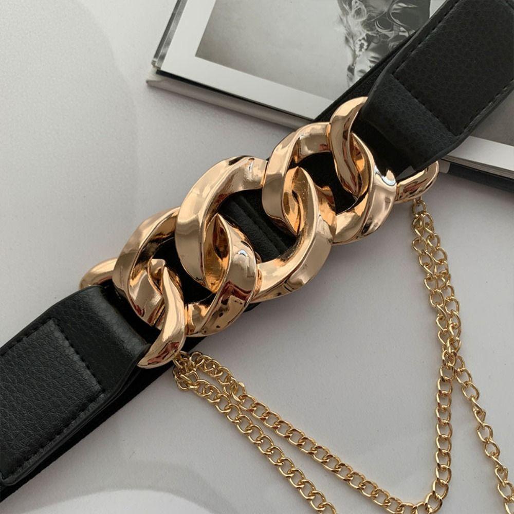 Elastic Stretch Chain Waist Belt Back Buckle Waistband Ladies Dress Cummerbund Wild Skirt Bands