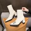 Designer Buckle Ladies Short Booties With Square Heels Pumps Shoes Female Footwear Fashion Pointed Toe Women Ankle Stretch Boots